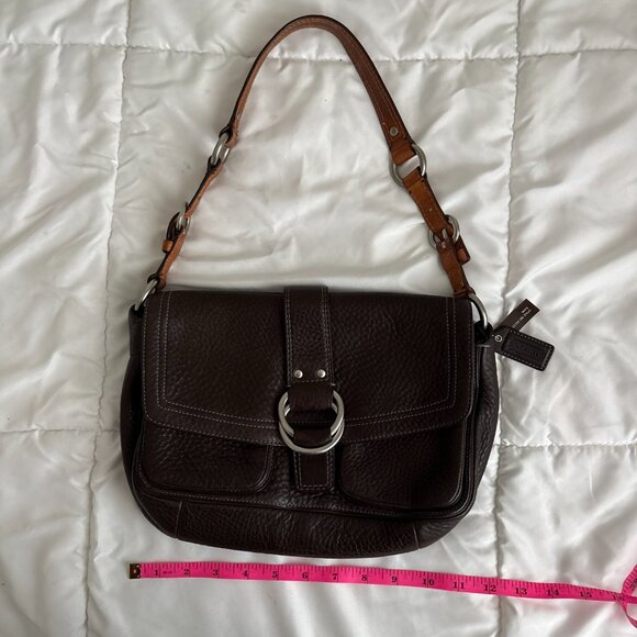 Vintage Coach CHELSEA Brown Pebbled Leather Shoulder Handbag Flap - Picture 9 of 11